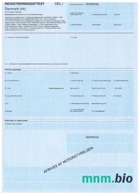 Dania szablon dowodu rejestracyjnego pojazdu w PSD